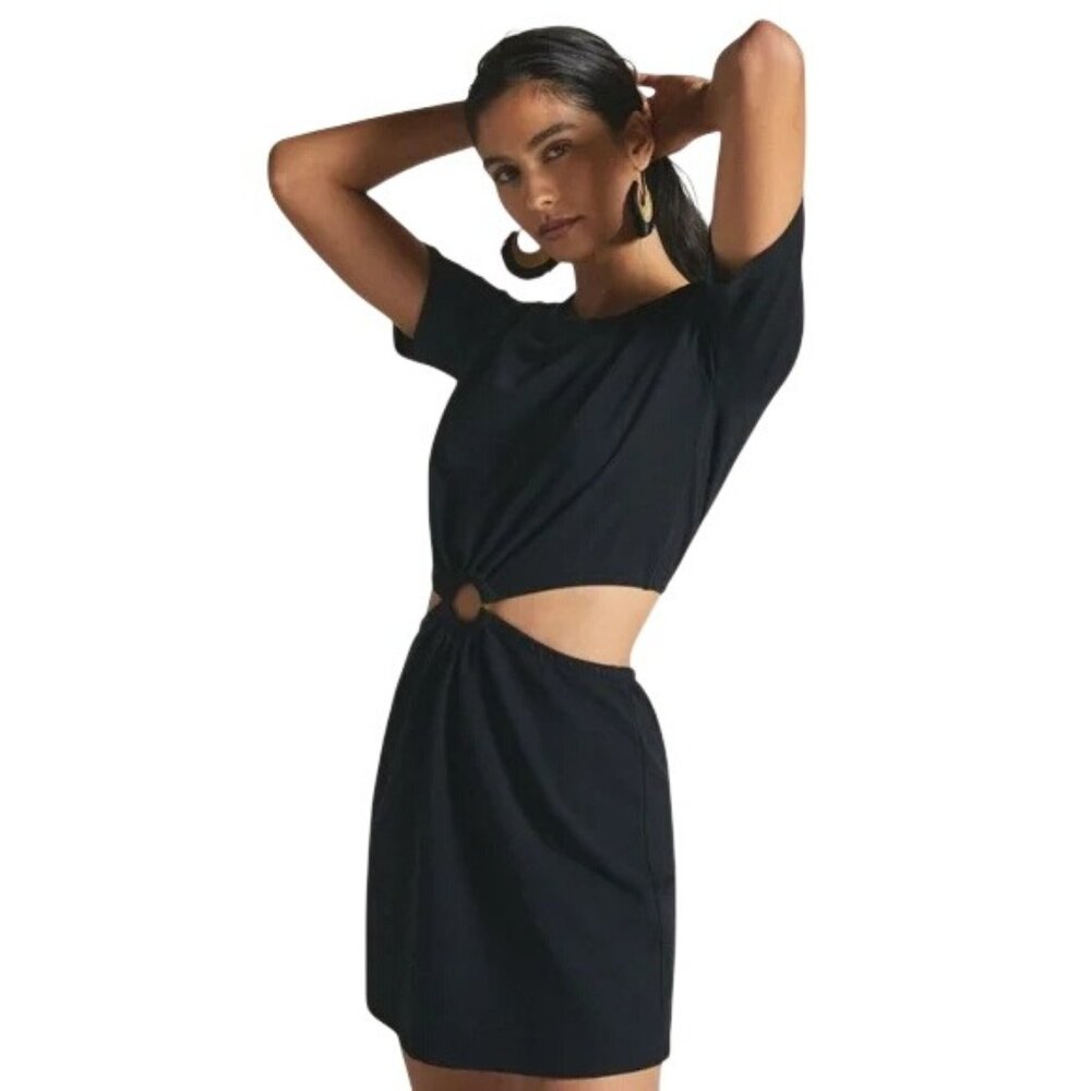Sundays Black Cotton O Ring Cut Out Short Sleeve Dress Womens Size XSmall